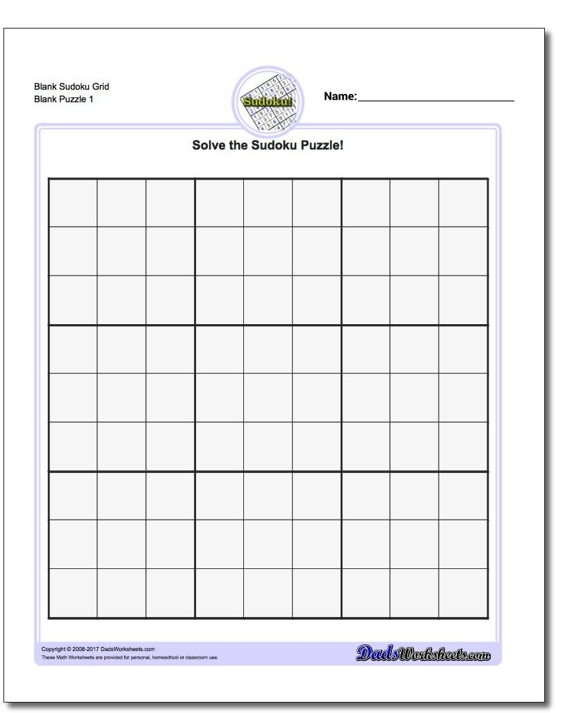 Blank Sudoku Grid | Sudoku Puzzles, Math Worksheets, Free