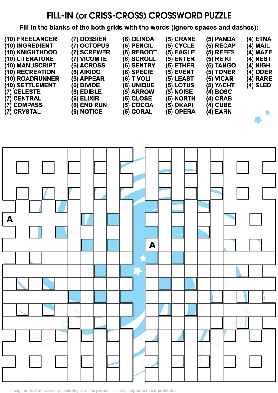 Criss-Cross Or Crossword Puzzle | Free Printable Puzzle Games