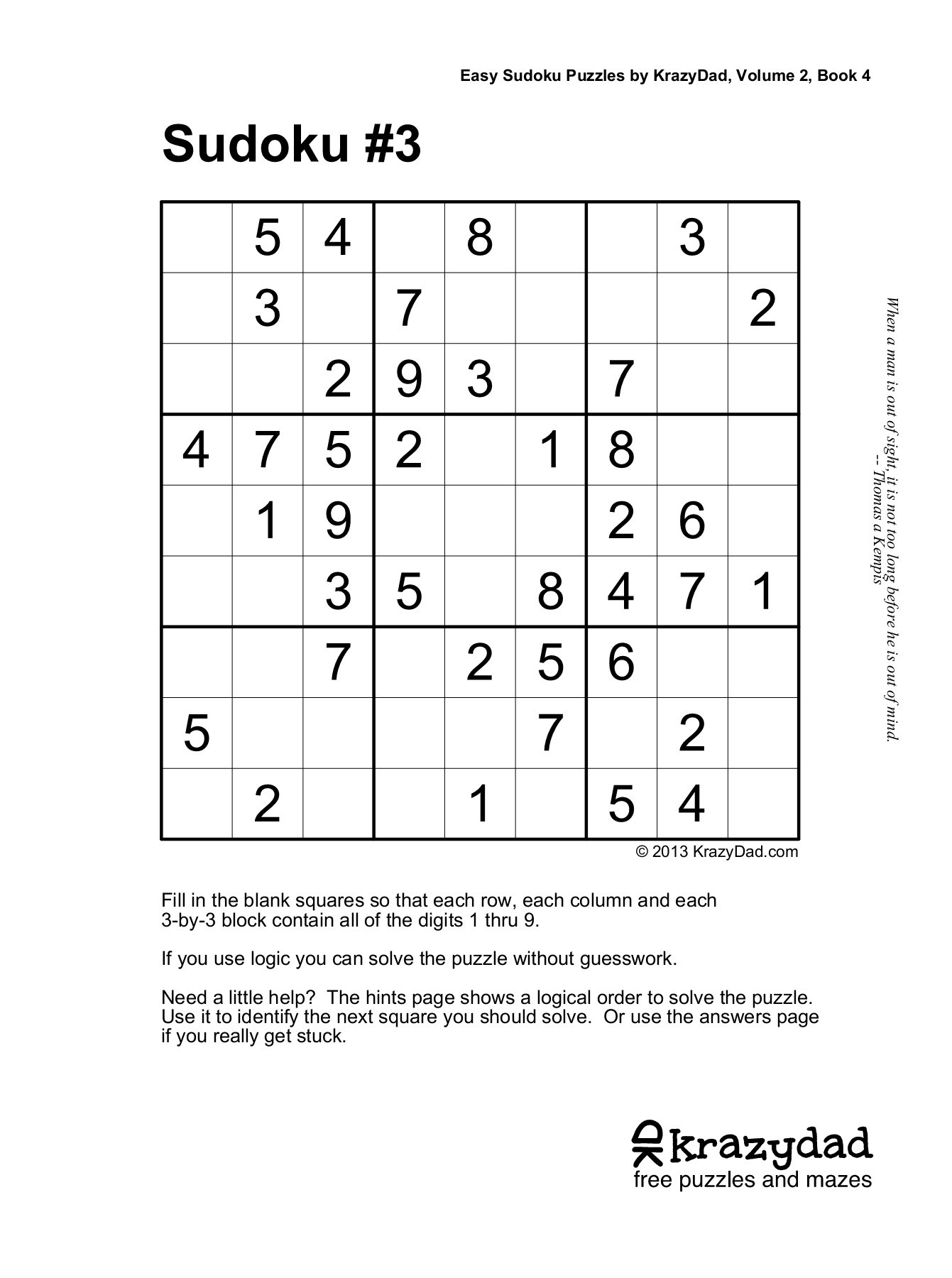 Easy Sudoku Puzzleskrazydad, Volume 2, Book 4 Pages 1