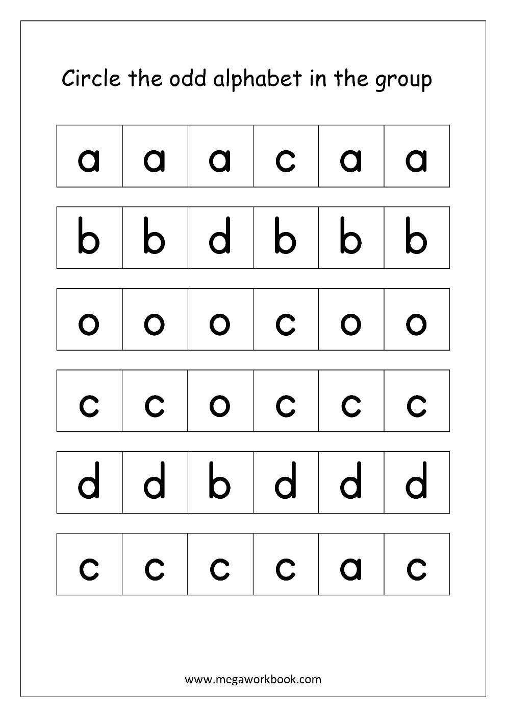 English Worksheet - Confusing Alphabets (Circle The Odd One