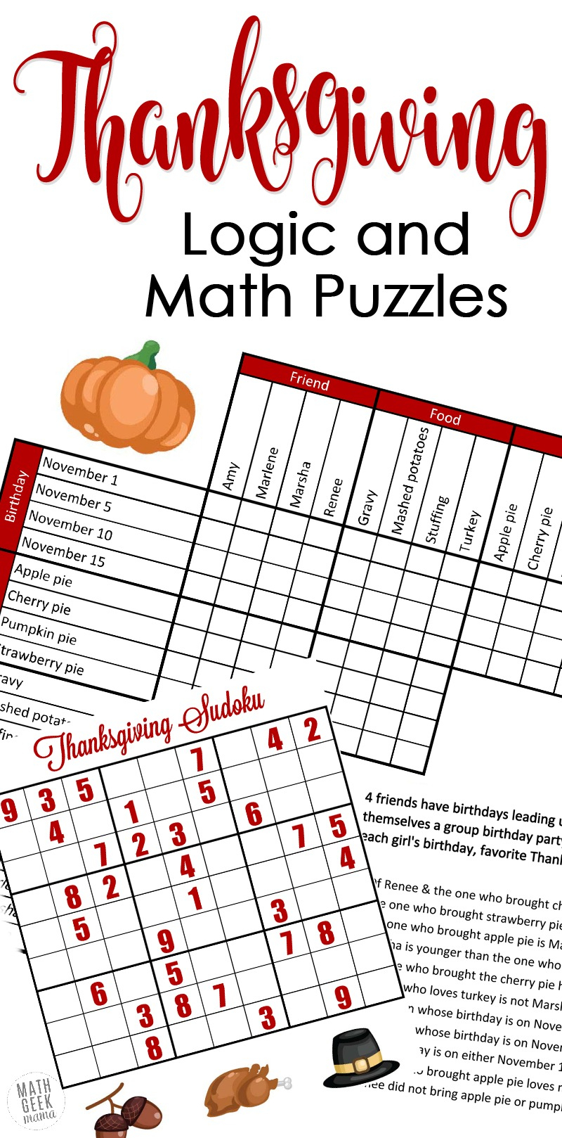 Free} Fun Thanksgiving Math Puzzles For Older Kids
