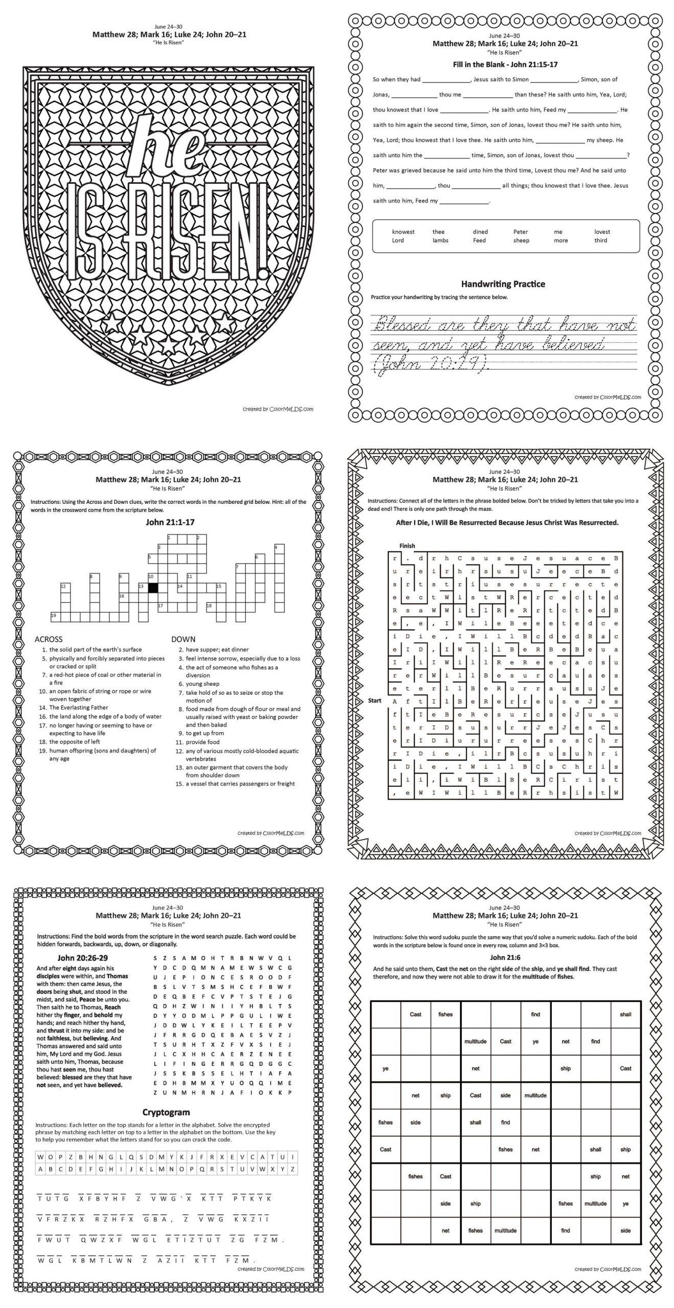 Free Lds Worksheets And Printables - Mazes, Crosswords, Word