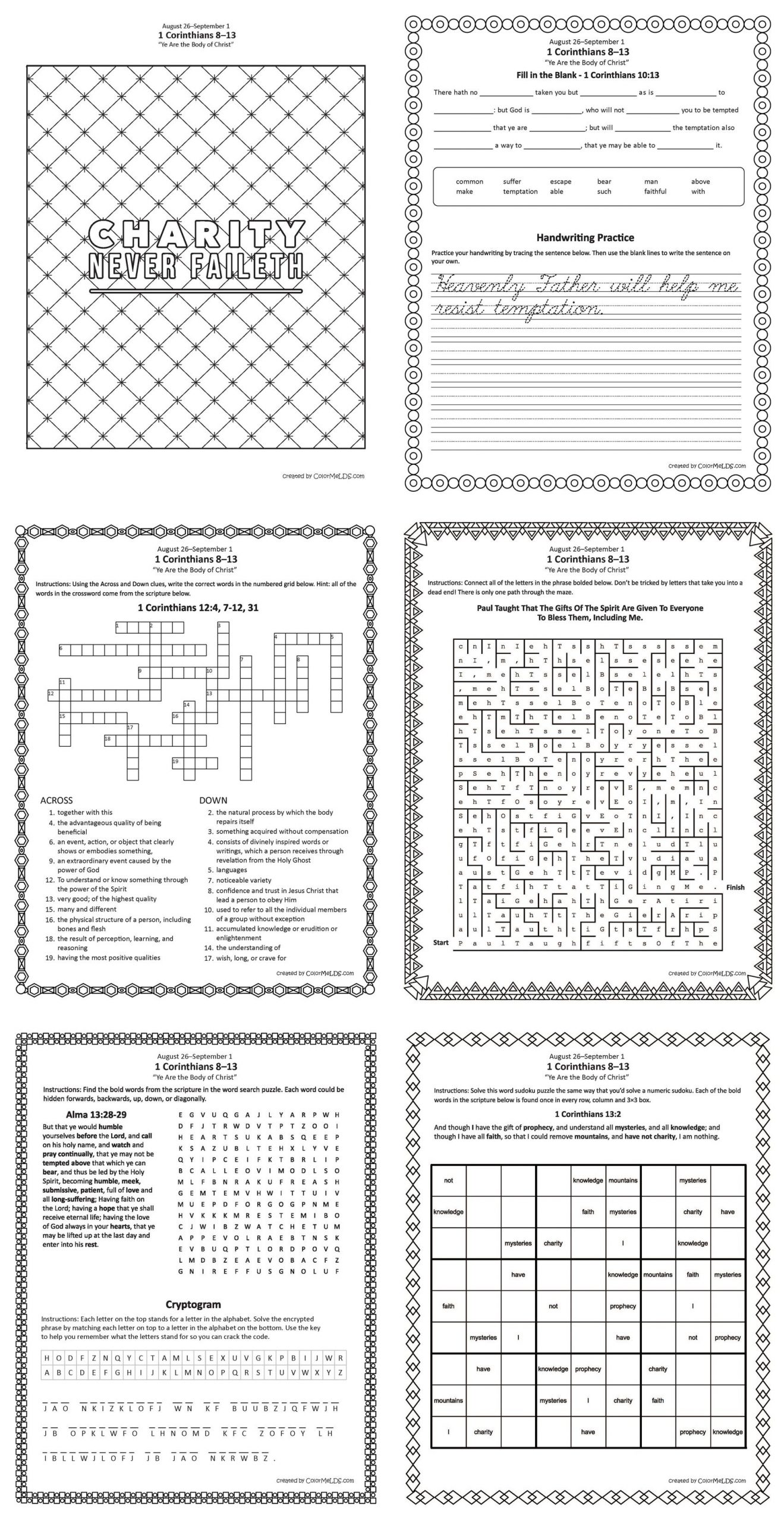 Free Lds Worksheets And Printables - Mazes, Crosswords, Word