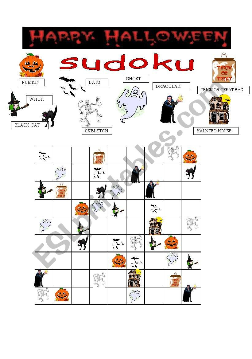 Halloween Sudoku - Esl Worksheetgreek Professor