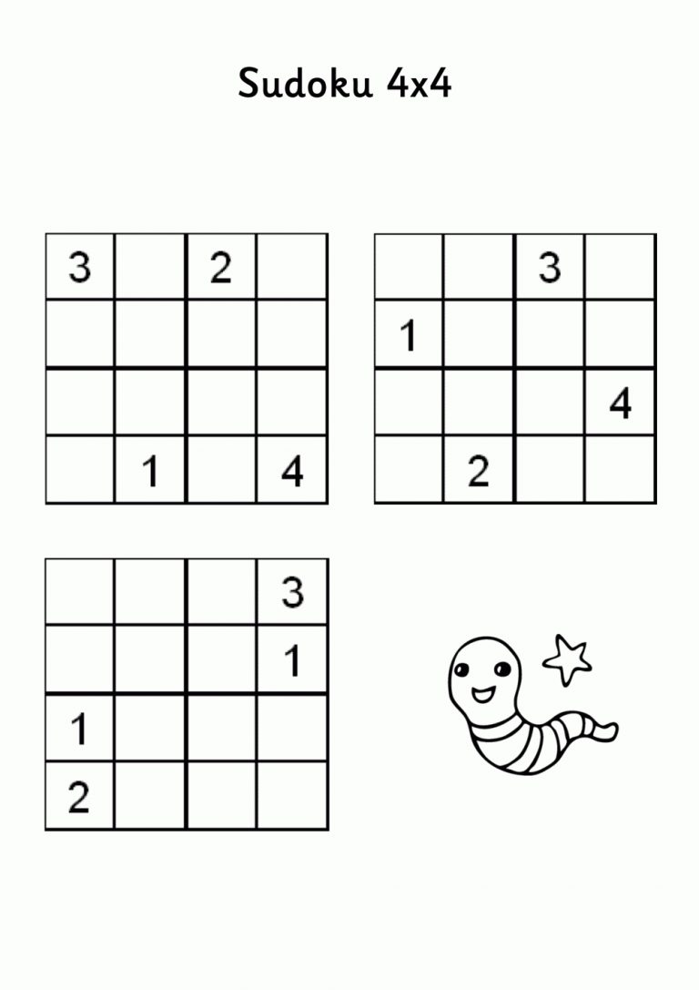 Łatwe Sudoku Dla Dzieci 4X4 Do Druku Za Darmo, Online | 4X4 | Sudoku ...