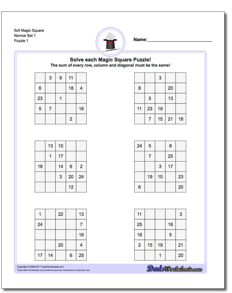 Magic Square 5X5 Worksheet! 5X5 Magic Square | Magic Squares