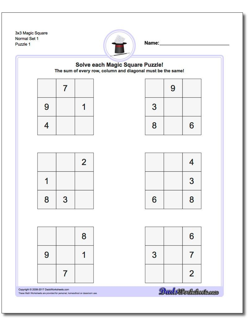 Magic Square Puzzles This Page Has 3X3, 4X4 And 5X5 Magic