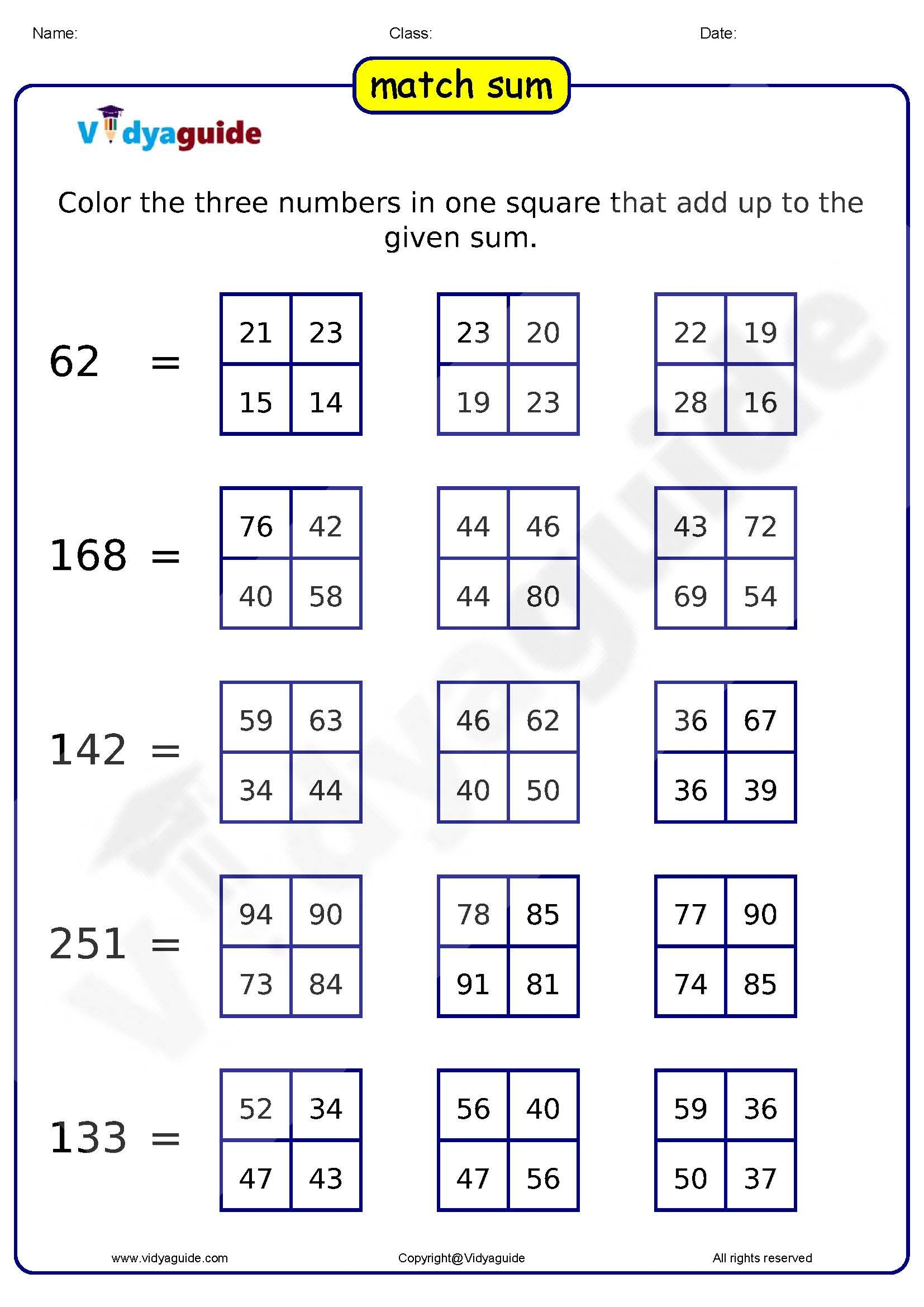 Match Sum 01 - Download This Printable Maths Puzzle For Kids