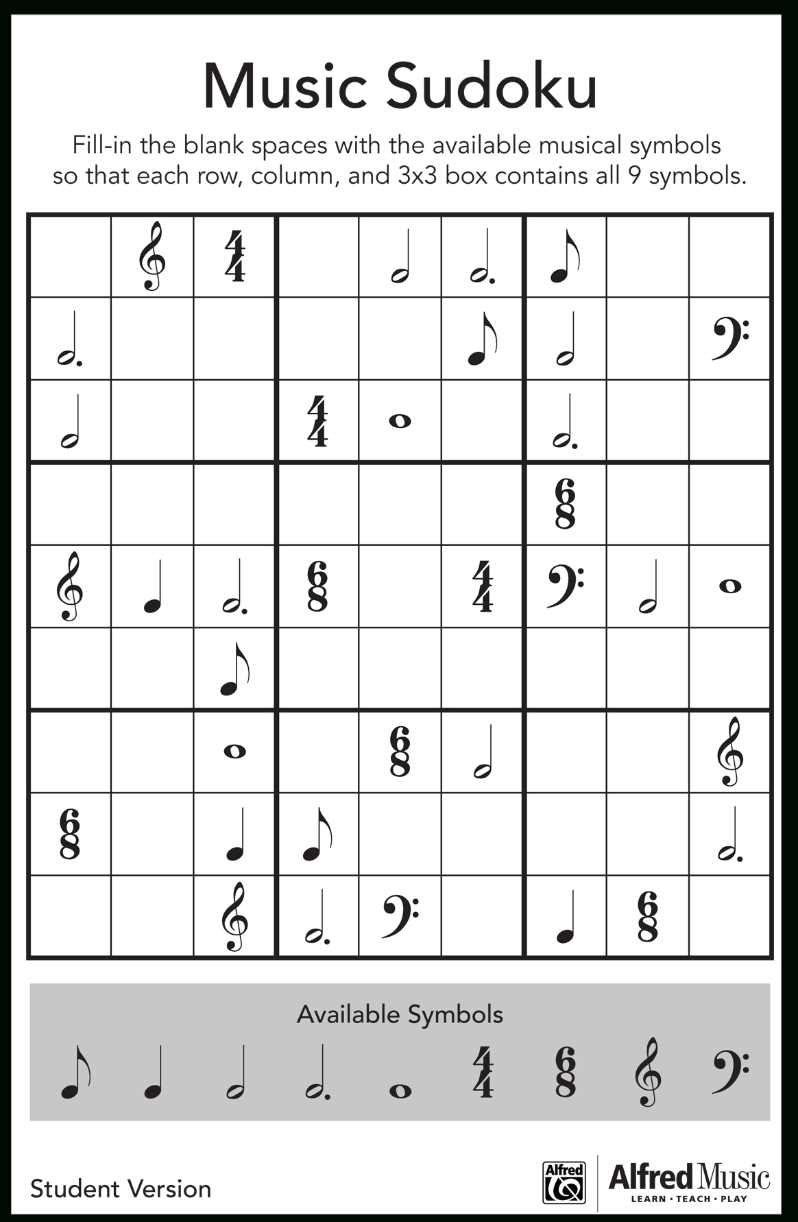 Music Sudoku Activity For Students | Sudoku, Student