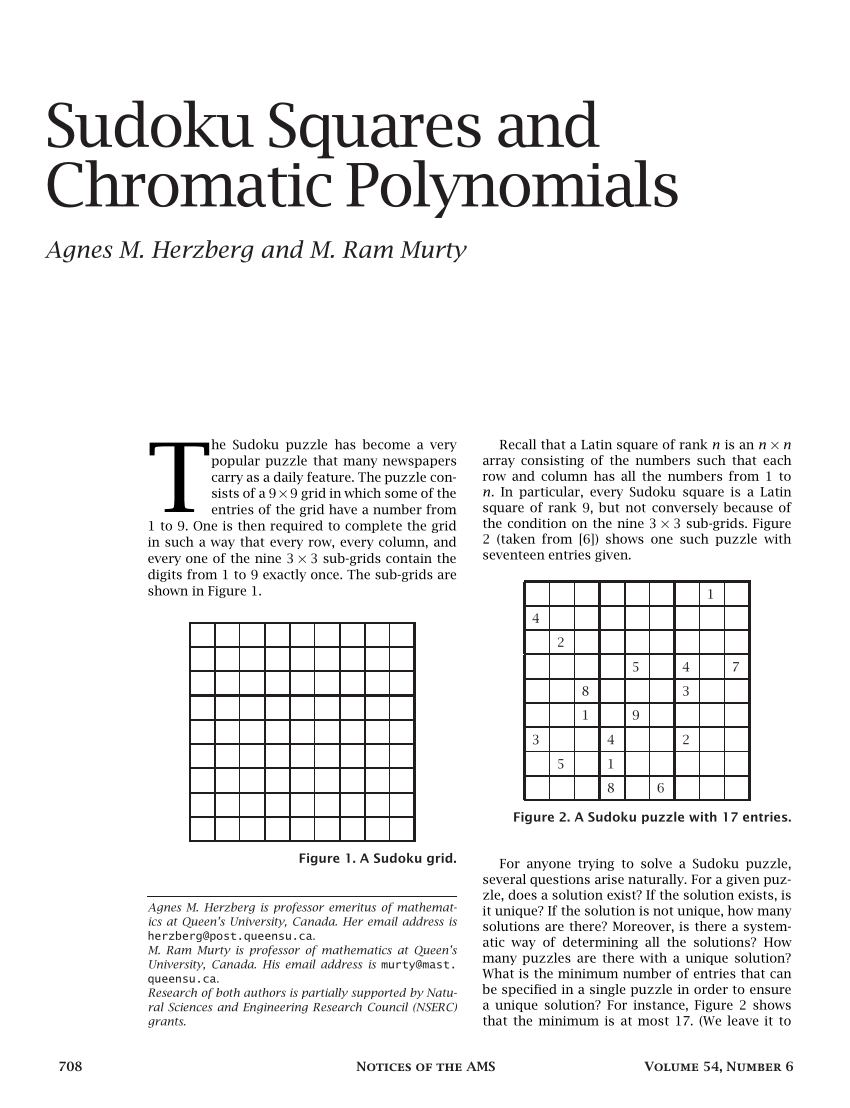 Pdf) Sudoku Squares And Chromatic Polynomials