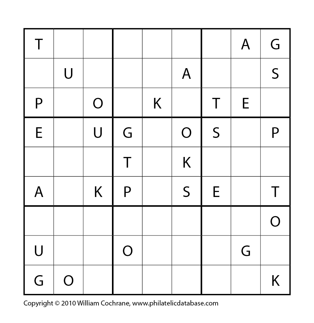 Philatelic Word Sudoku (Godoku): Ukpostage - Philatelic Database