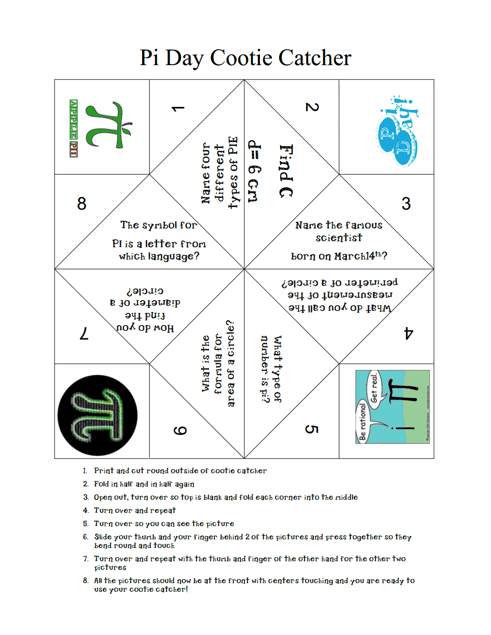 Pi Day Cootie Catcher.pdf | Pi Activities, Math Night