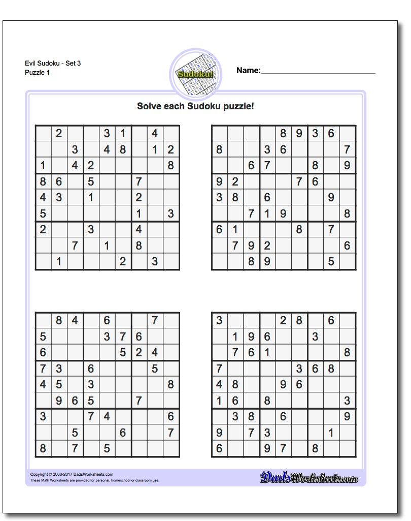 Printable Evil Sudoku | Sudoku Printable, Sudoku, Math