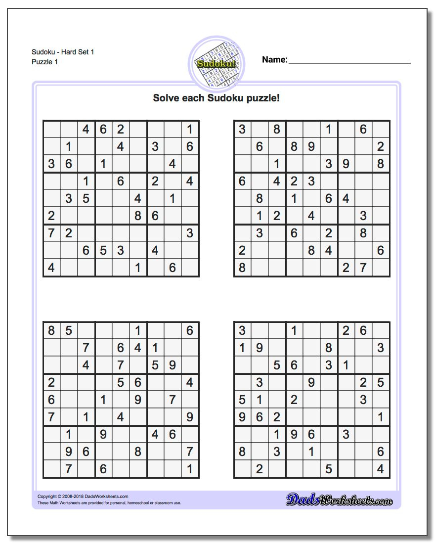 Free Printable Sudoku Puzzles Sudoku Printable Free Printable Hard 