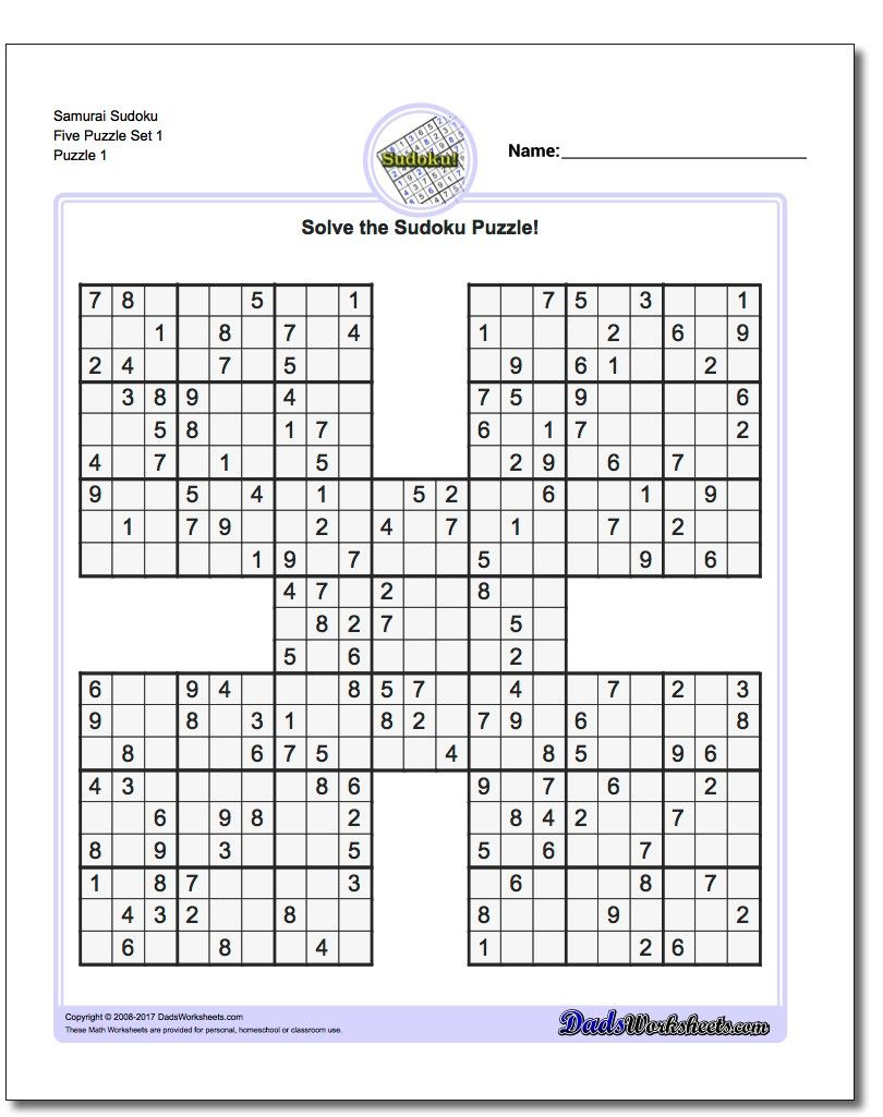 Printable Sudoku Samurai! Give These Puzzles A Try, And You