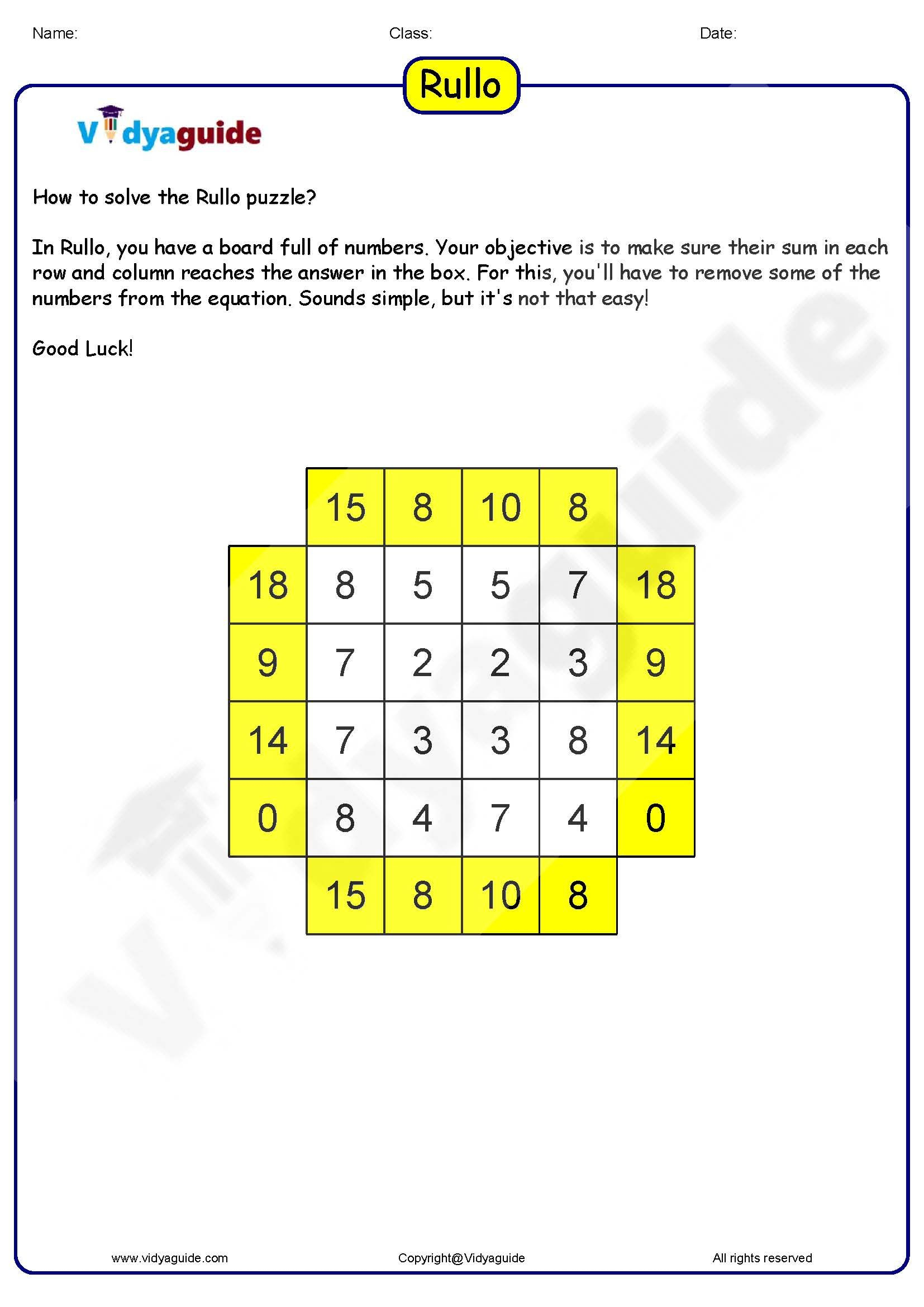 Rullo 01 - Download This Printable Math Puzzle Game As A ...