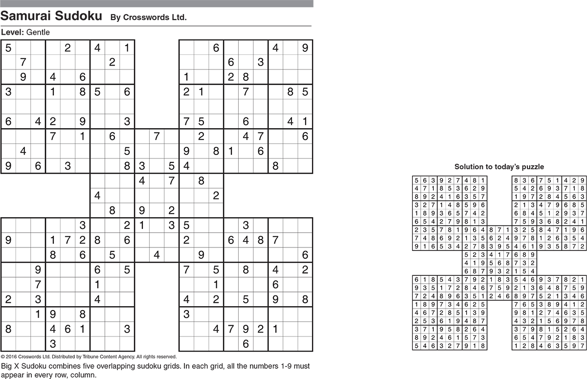 Samurai Sudoku: Gentle Sample 1 | Tribune Content Agency