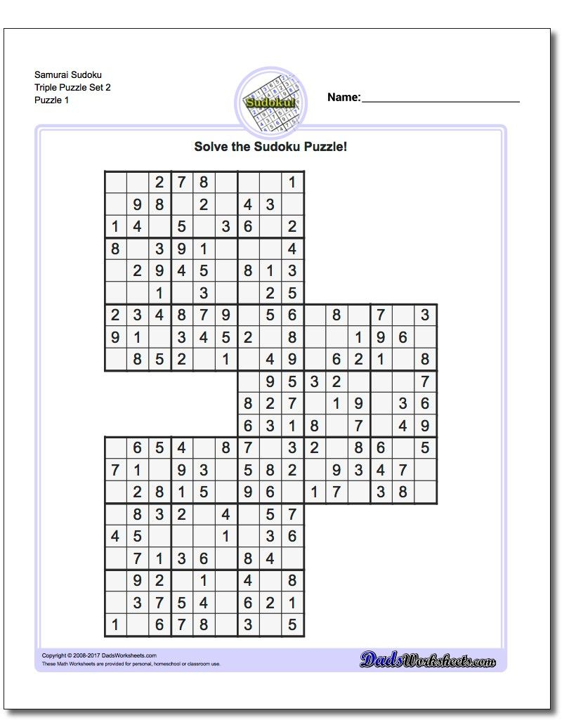 samurai sudoku triples httpswwwdadsworksheets sudoku printable