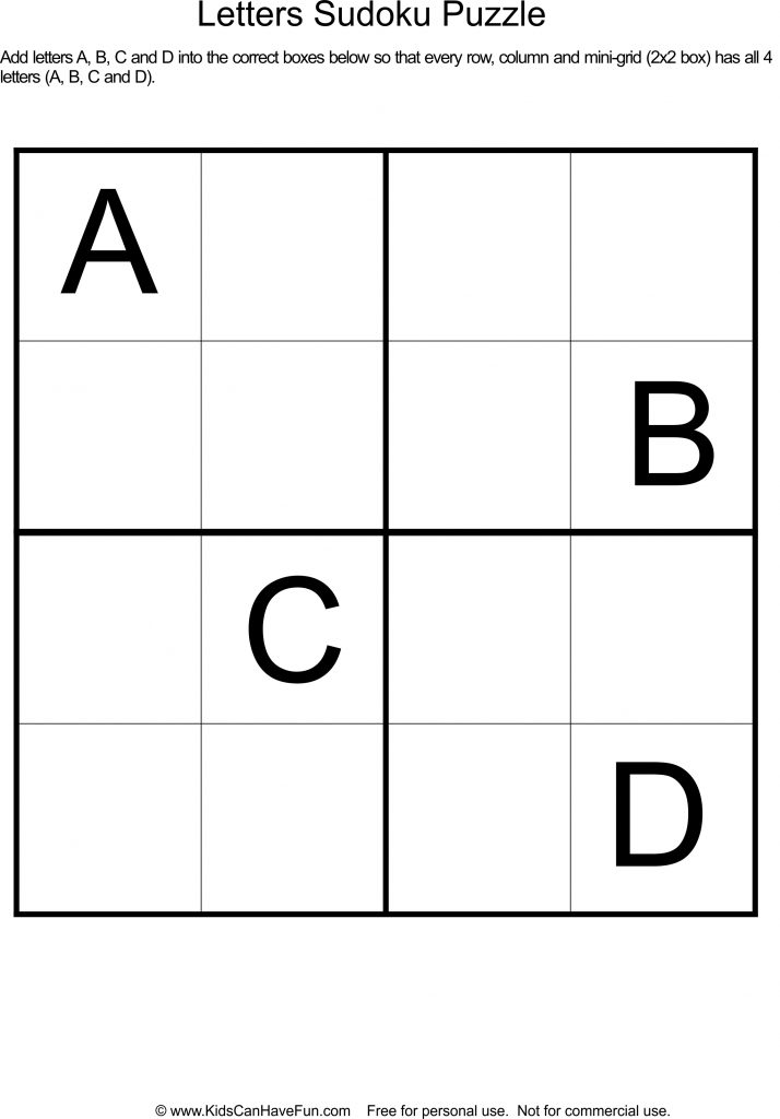 sudoku letters puzzle for kids httpwwwkidscanhavefun