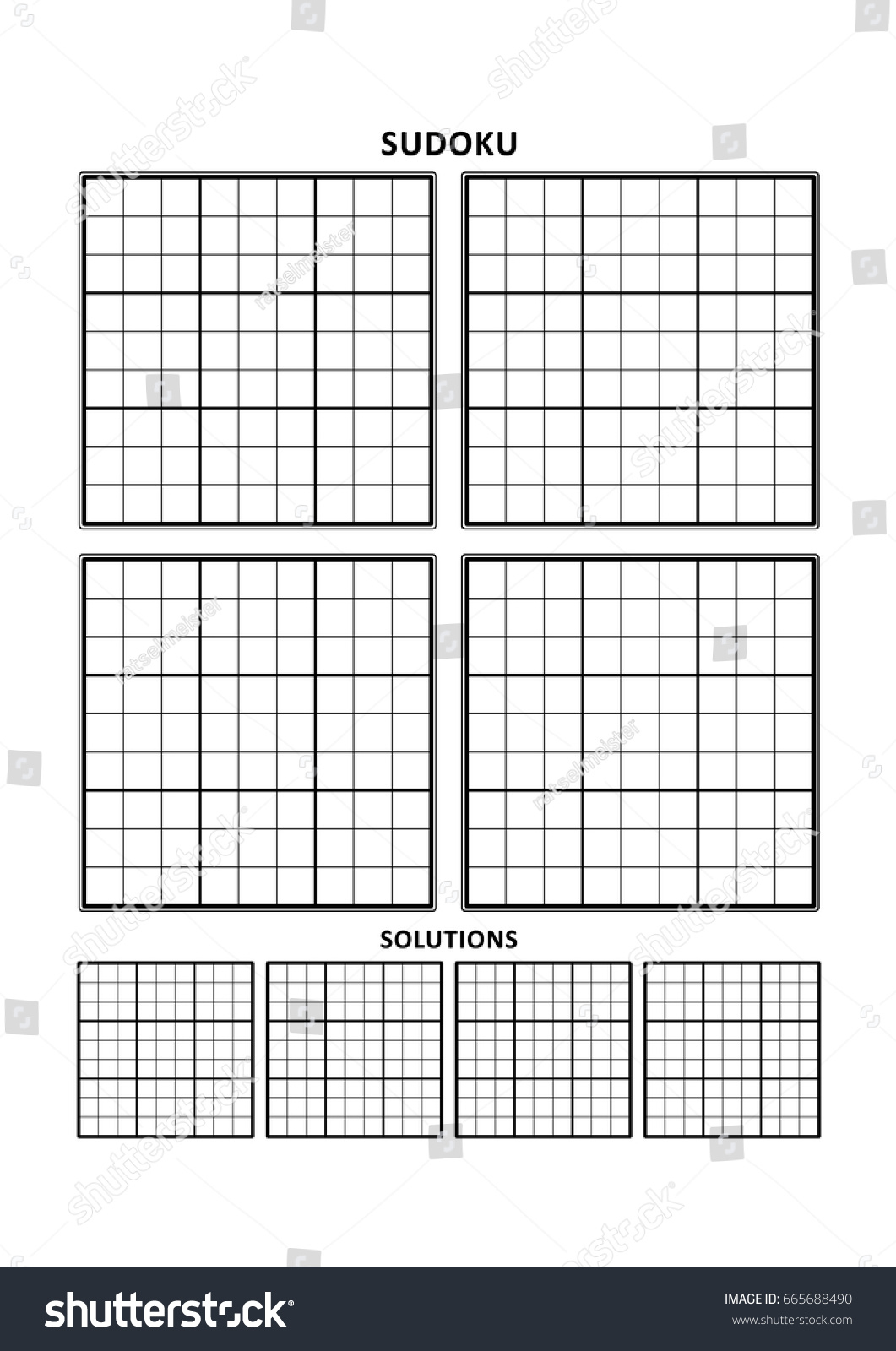 Sudoku Puzzle Blank Template Four Grids Stock Image