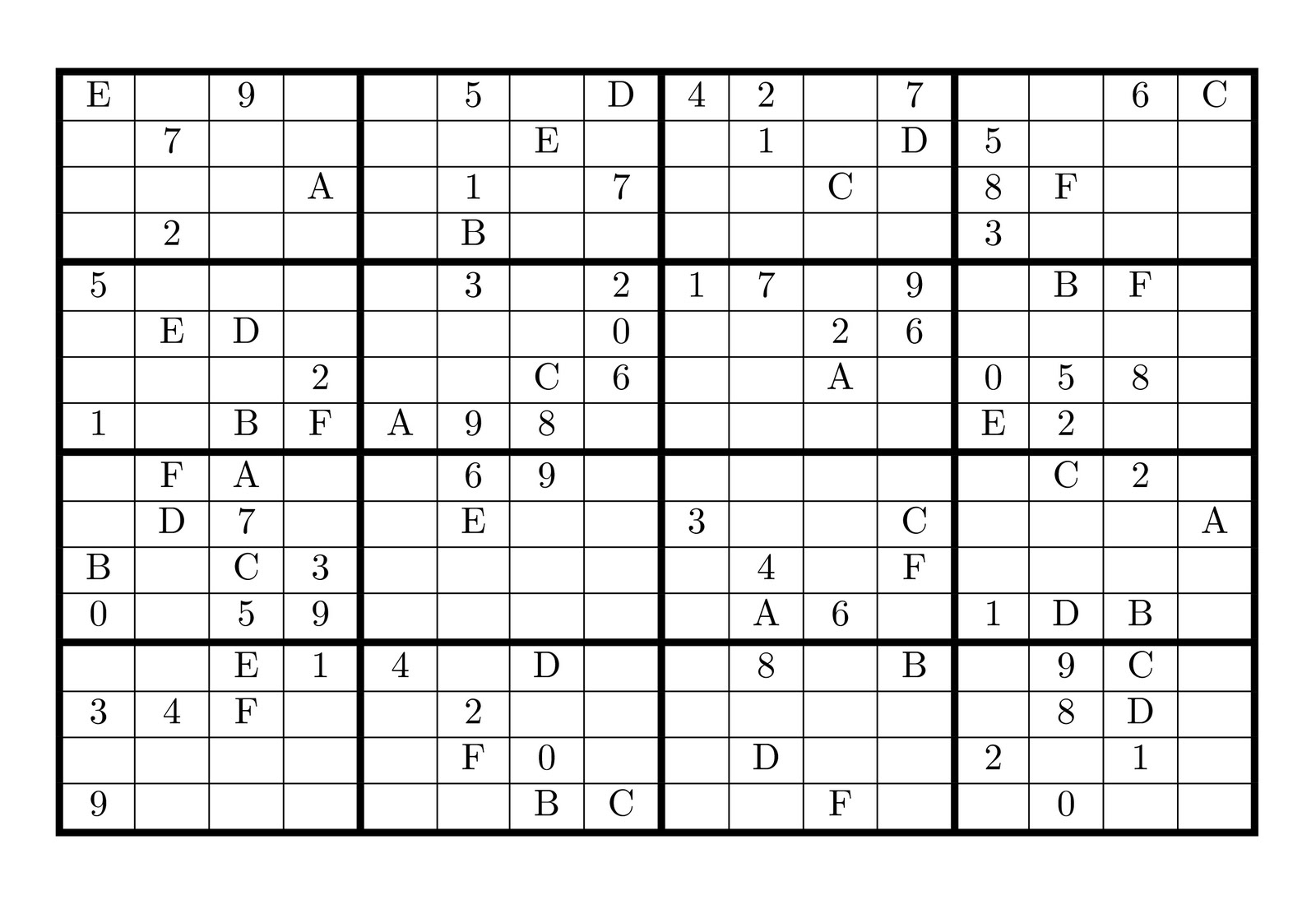 Sudoku 16x16 letras y números