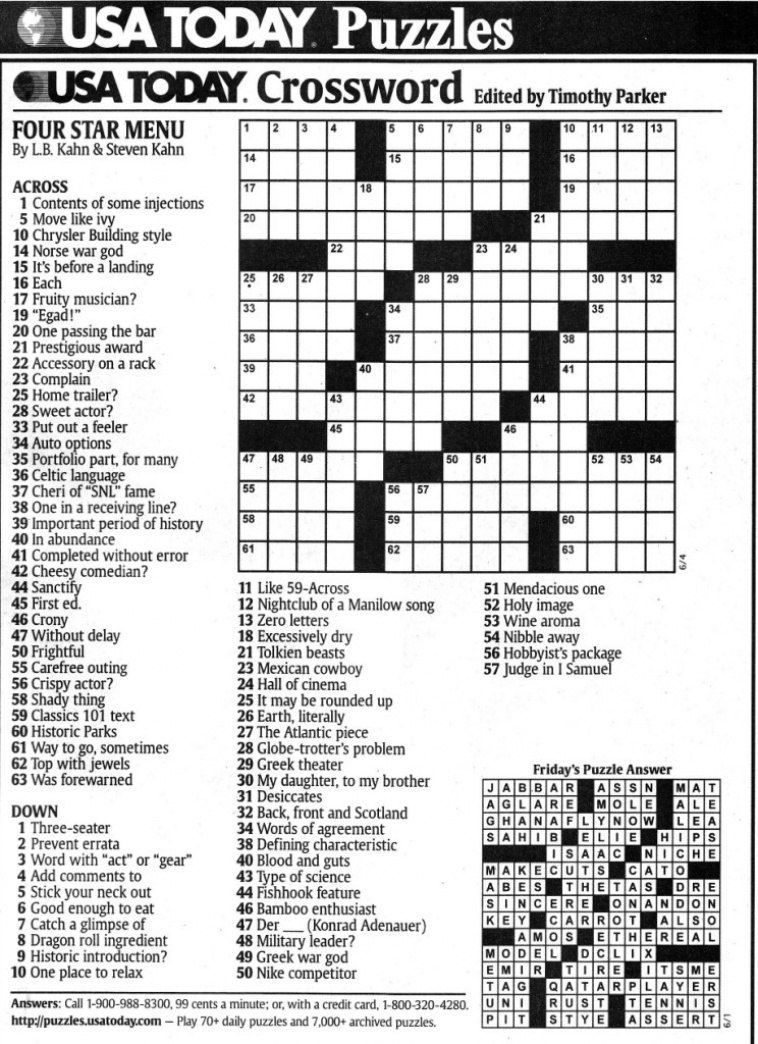 Usa Today Printable Crossword | Freepsychiclovereadings In