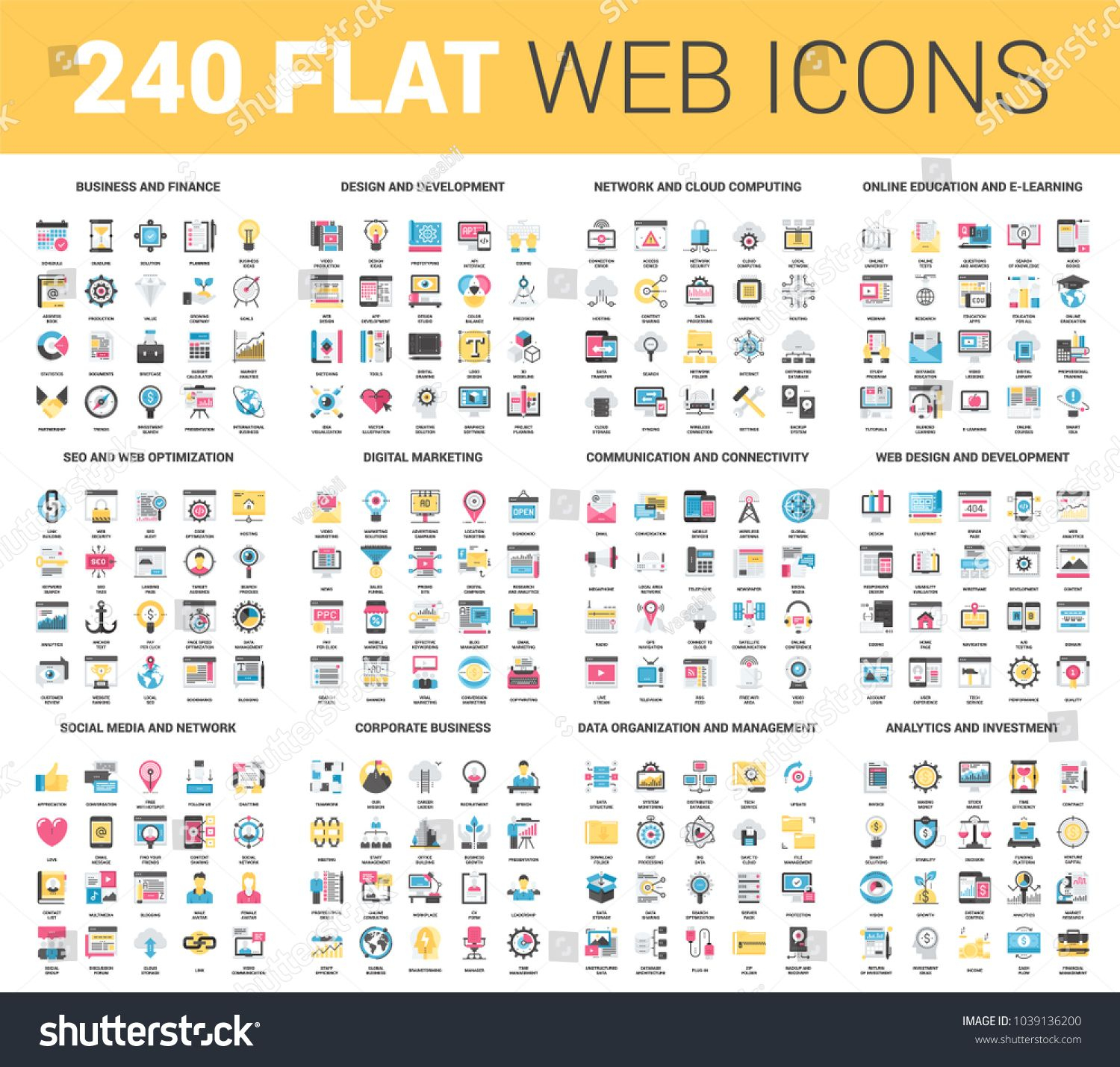 Vector Set Of 240 64X64 Pixel Perfect Flat Web Icons. Fully