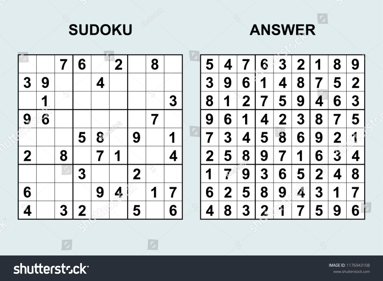 vector sudoku with answer 172 puzzle game with numbers