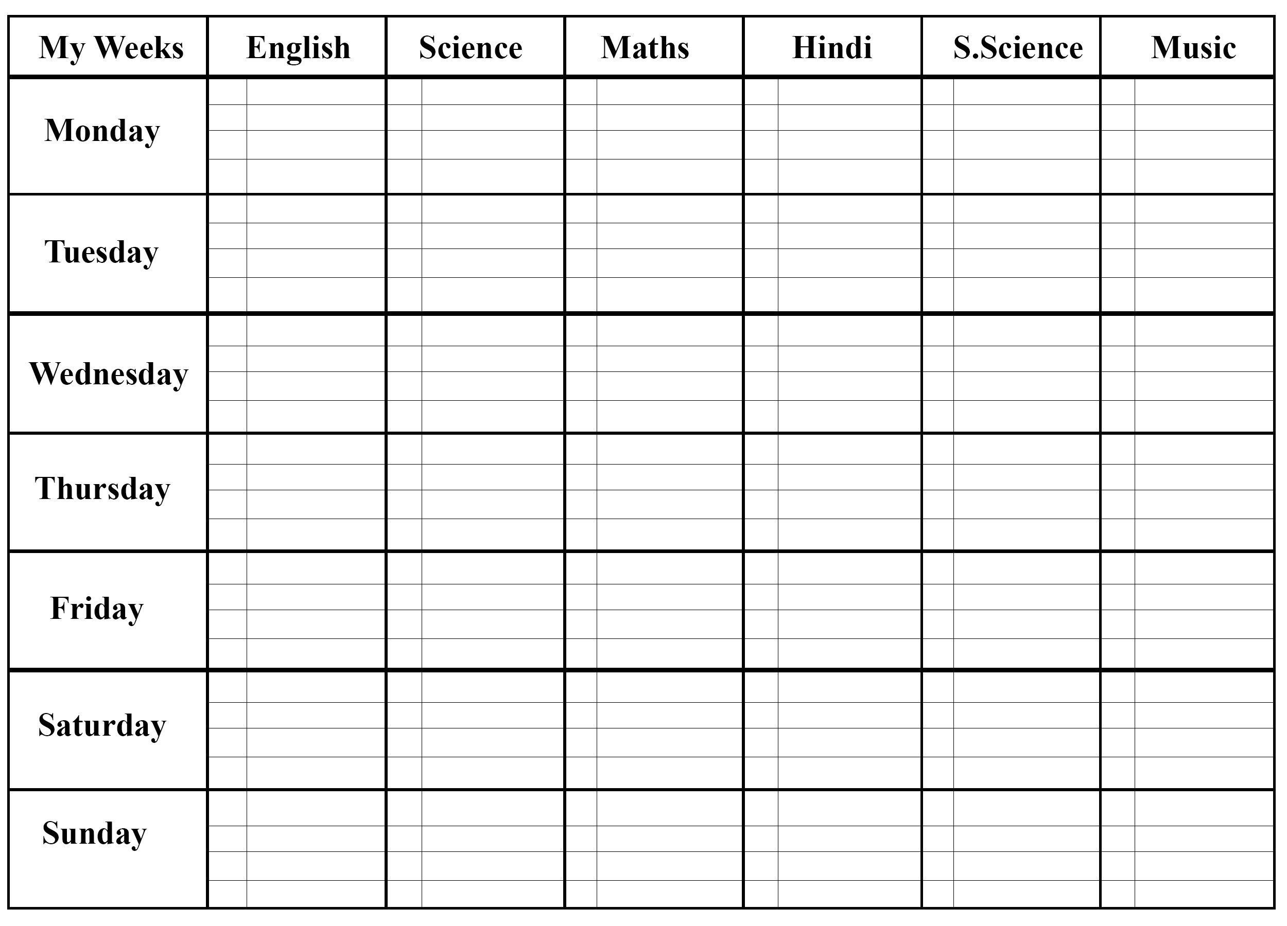 Weekly Class Schedule Template For Elementary School