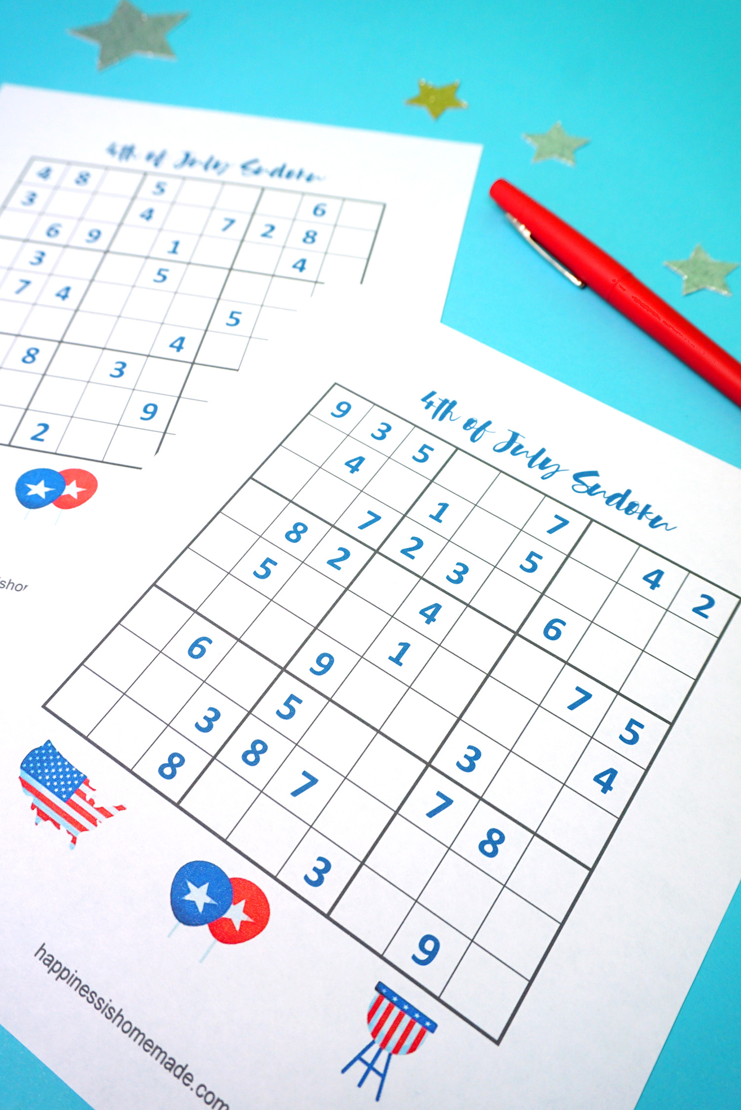 4Th Of July Printable Sudoku Puzzles + Logic Puzzle