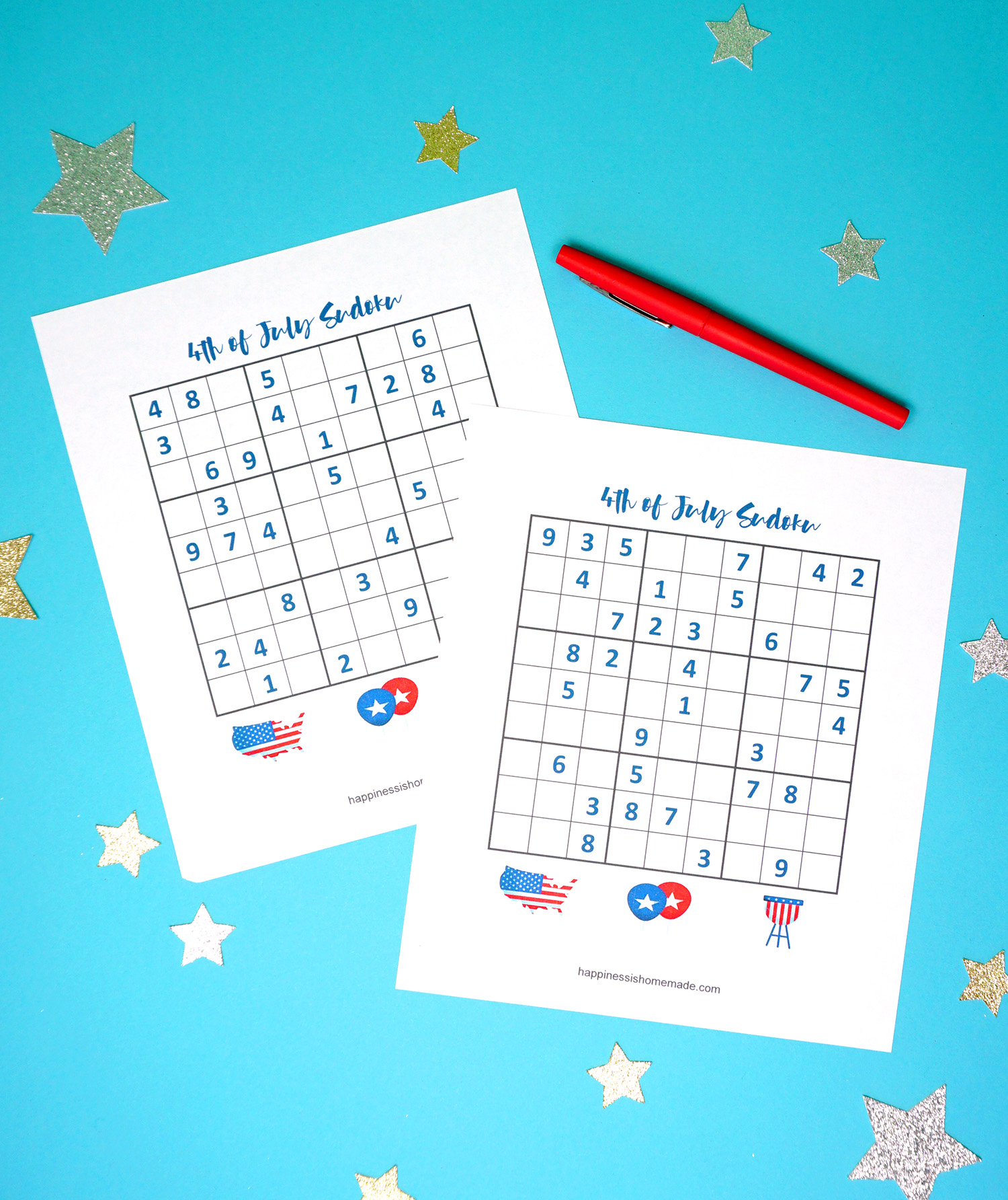 4Th Of July Printable Sudoku Puzzles + Logic Puzzle