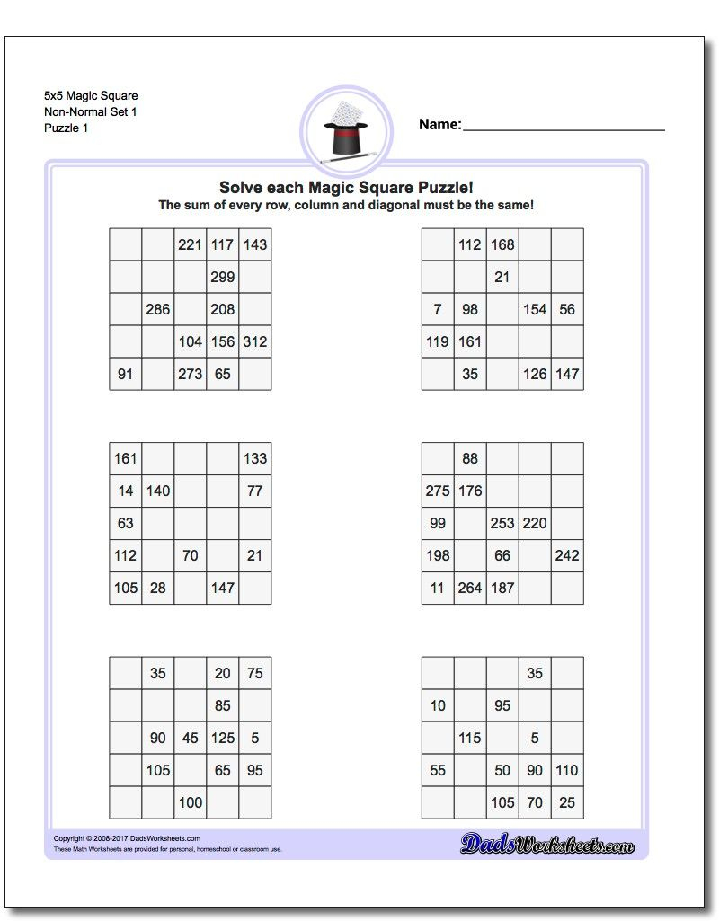 5X5 Magic Square Puzzles | Magic Squares, Free Printable