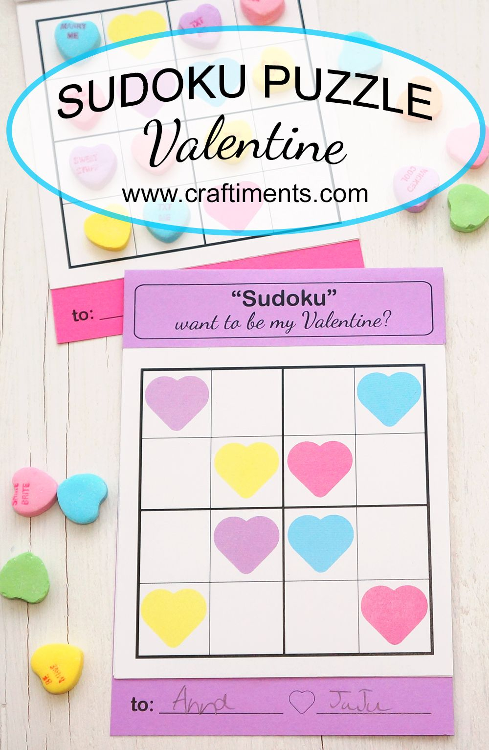 A Unique Sudoku Puzzle Valentine For Kids. Includes