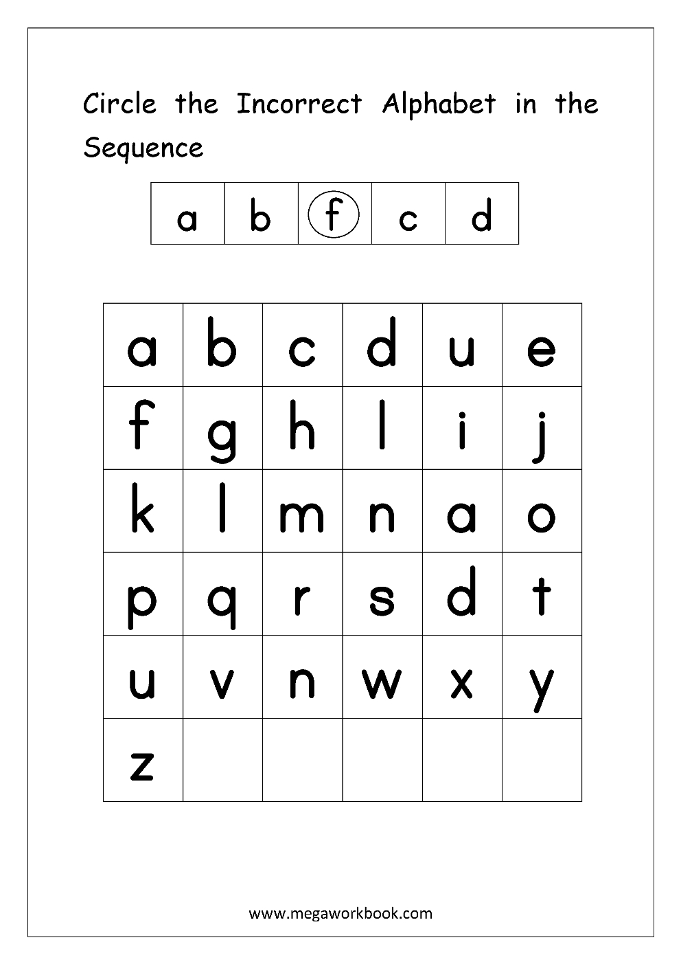 Alphabet Ordering Worksheet - Small Letters - Circle
