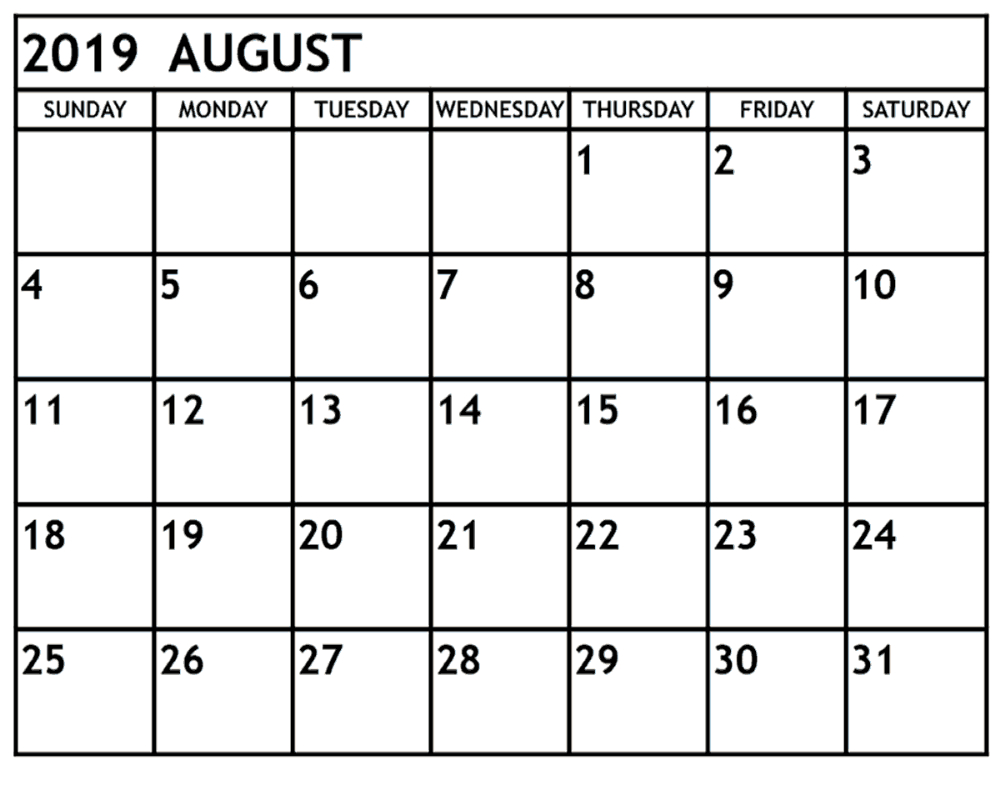 August 2019 Printable Calendar Pdf And Word | Printable