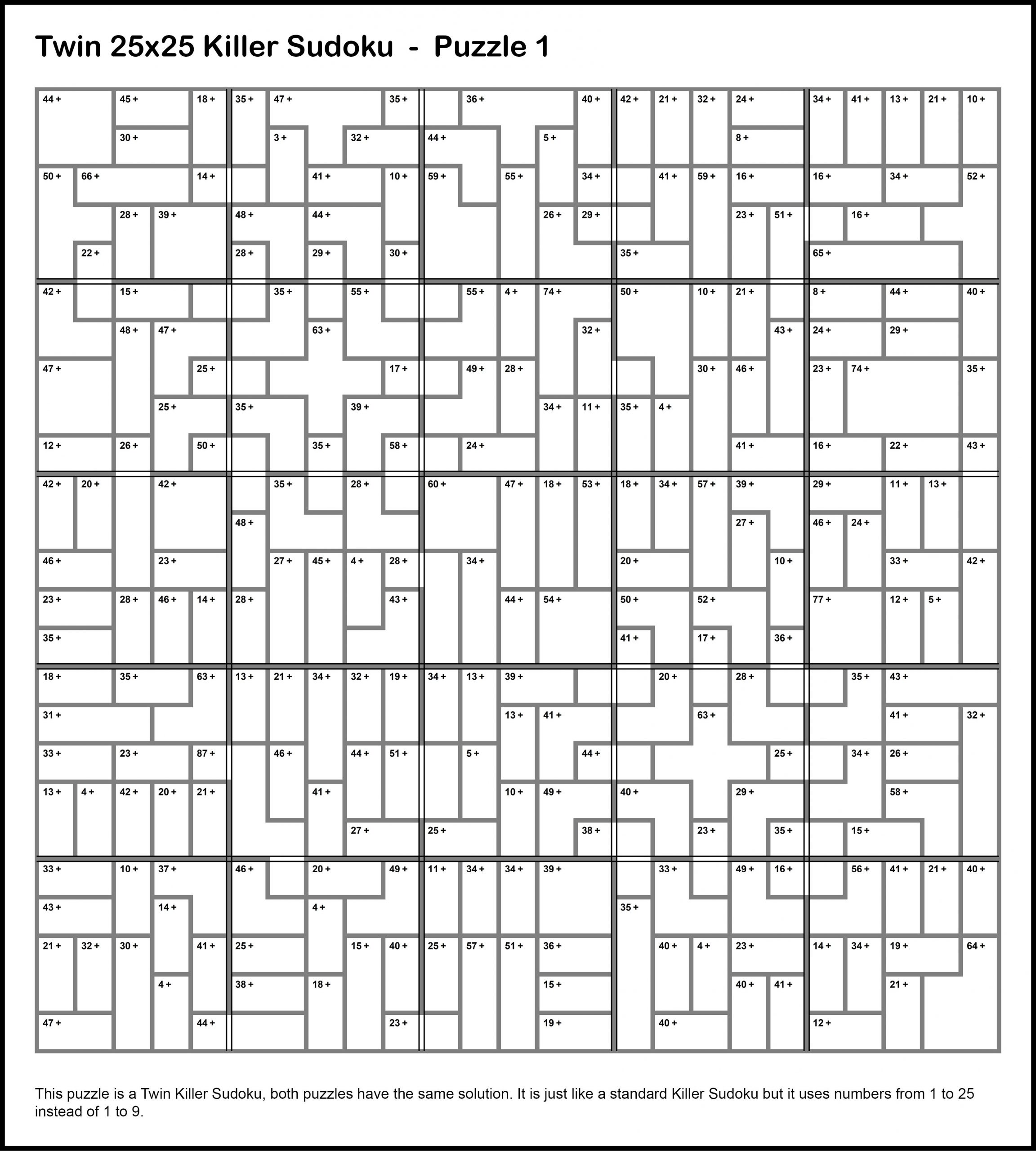 Sudoku 25x25 Printable Numbers Sudoku Printable