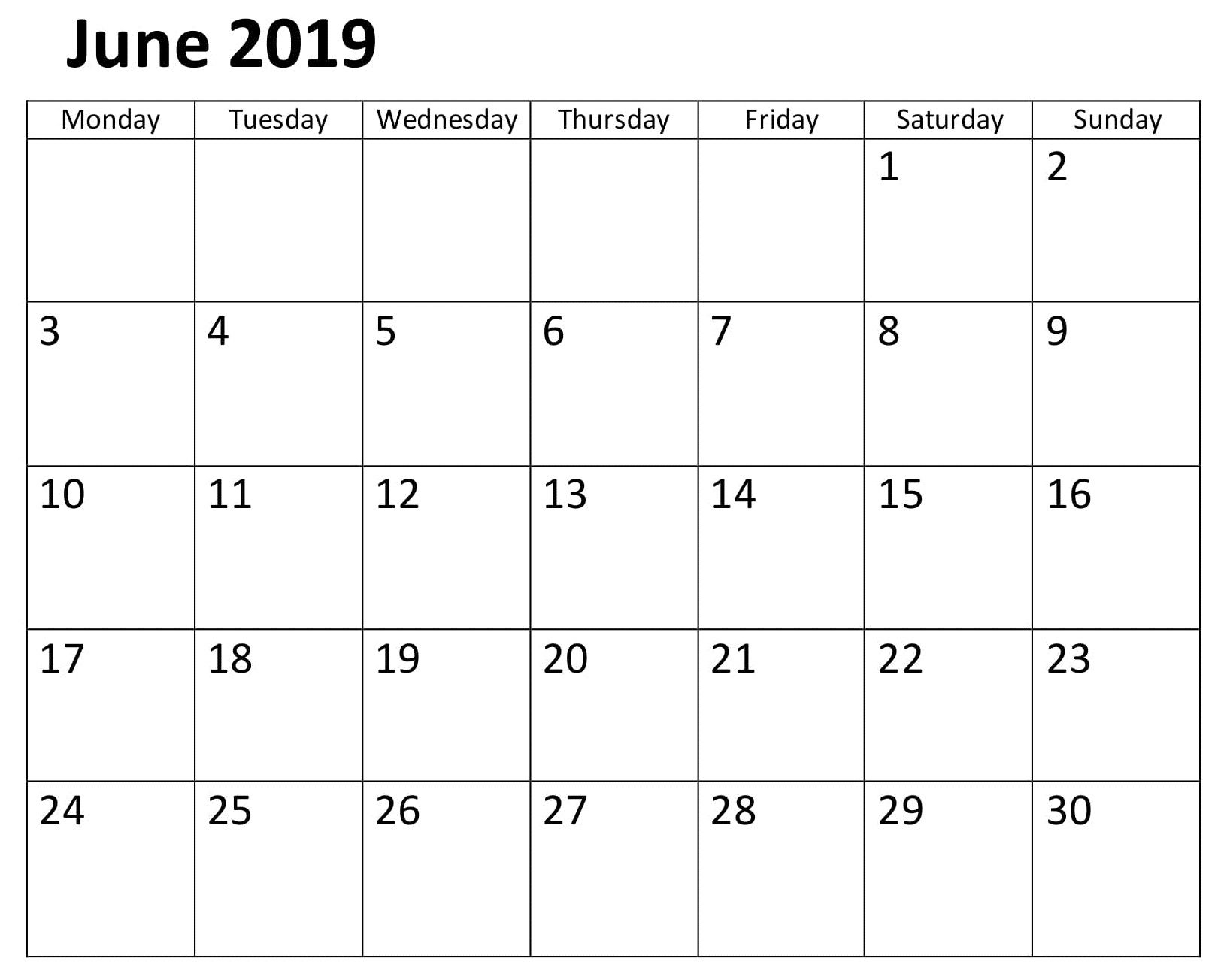 Calendar June 2019 Template Word | Calendar Template