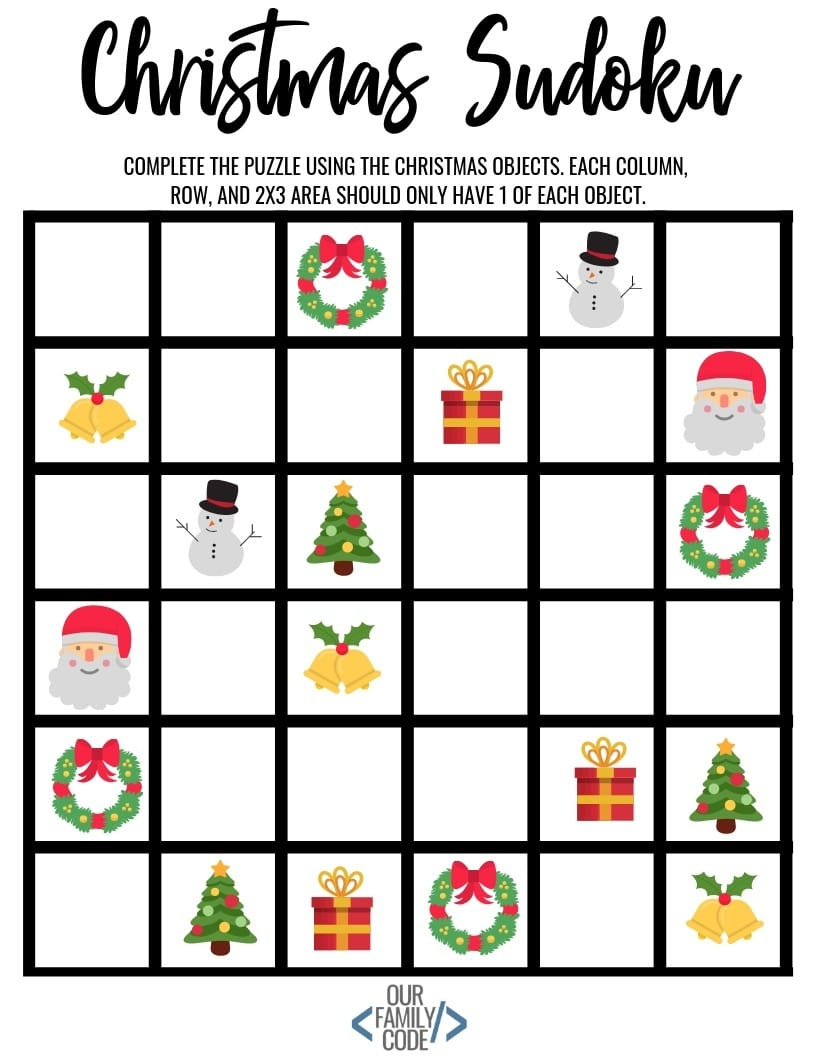 christmas sudoku logical reasoning activity for kids sudoku printable