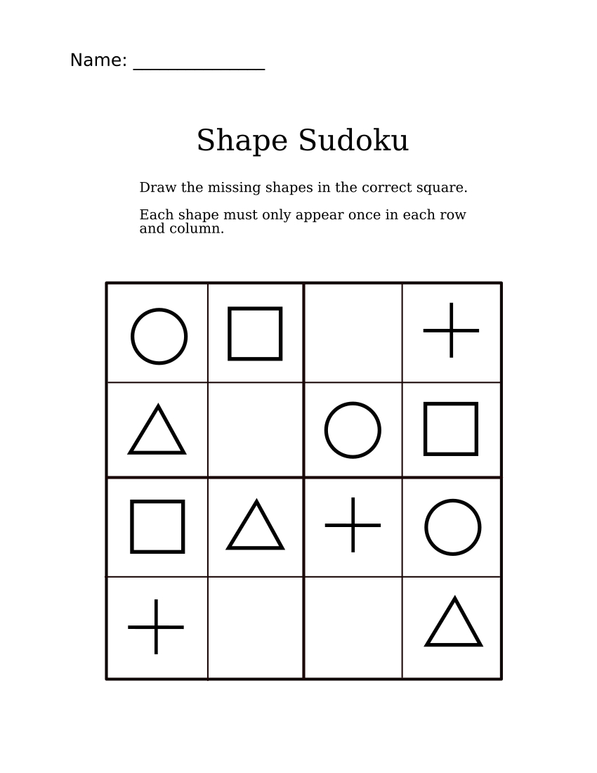 Easy Shapes Sudoku For Kindergarteners | Fun Math Worksheets