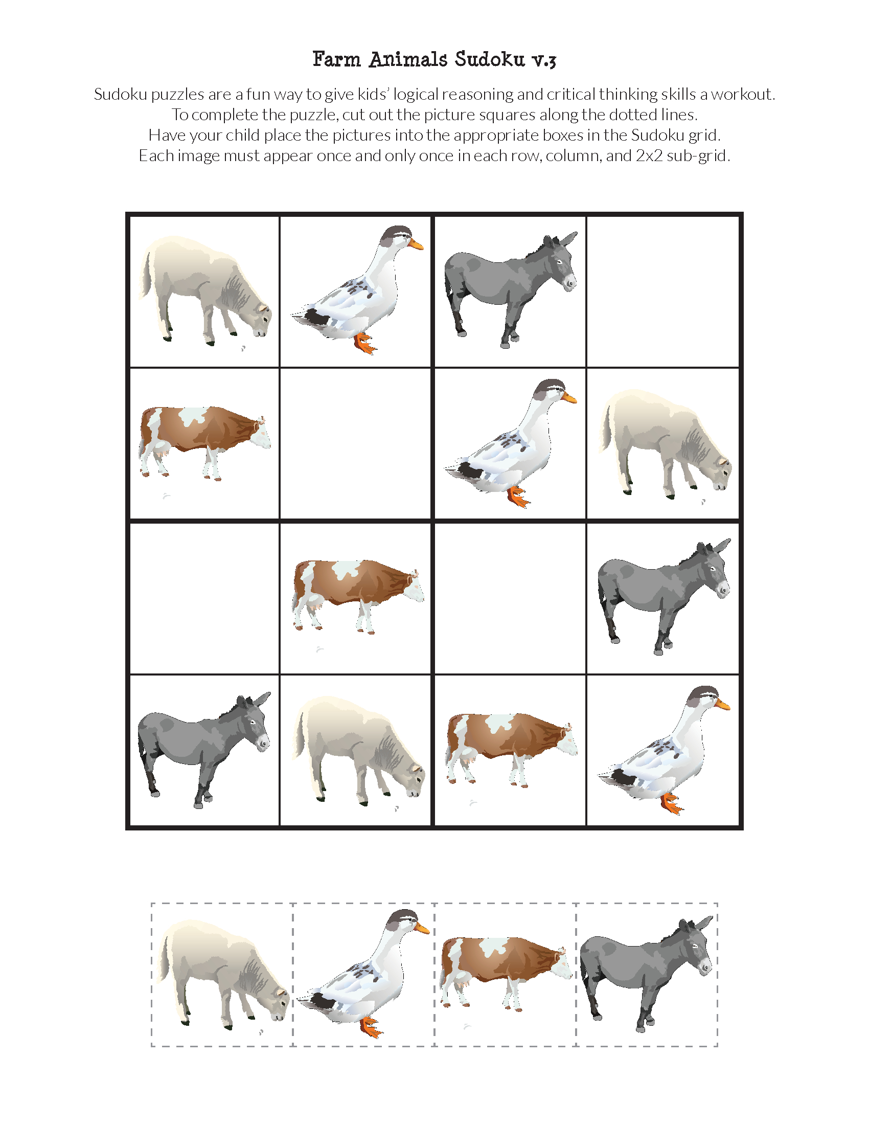 Farm Animals Sudoku Puzzles {Free Printables} | Sudoku