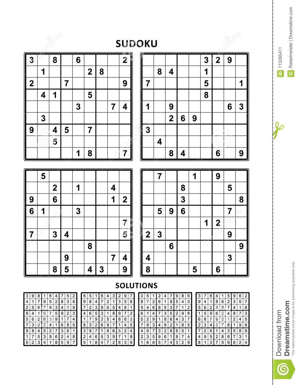 Four Sudoku Games With Answers. Set 10. Stock Vector