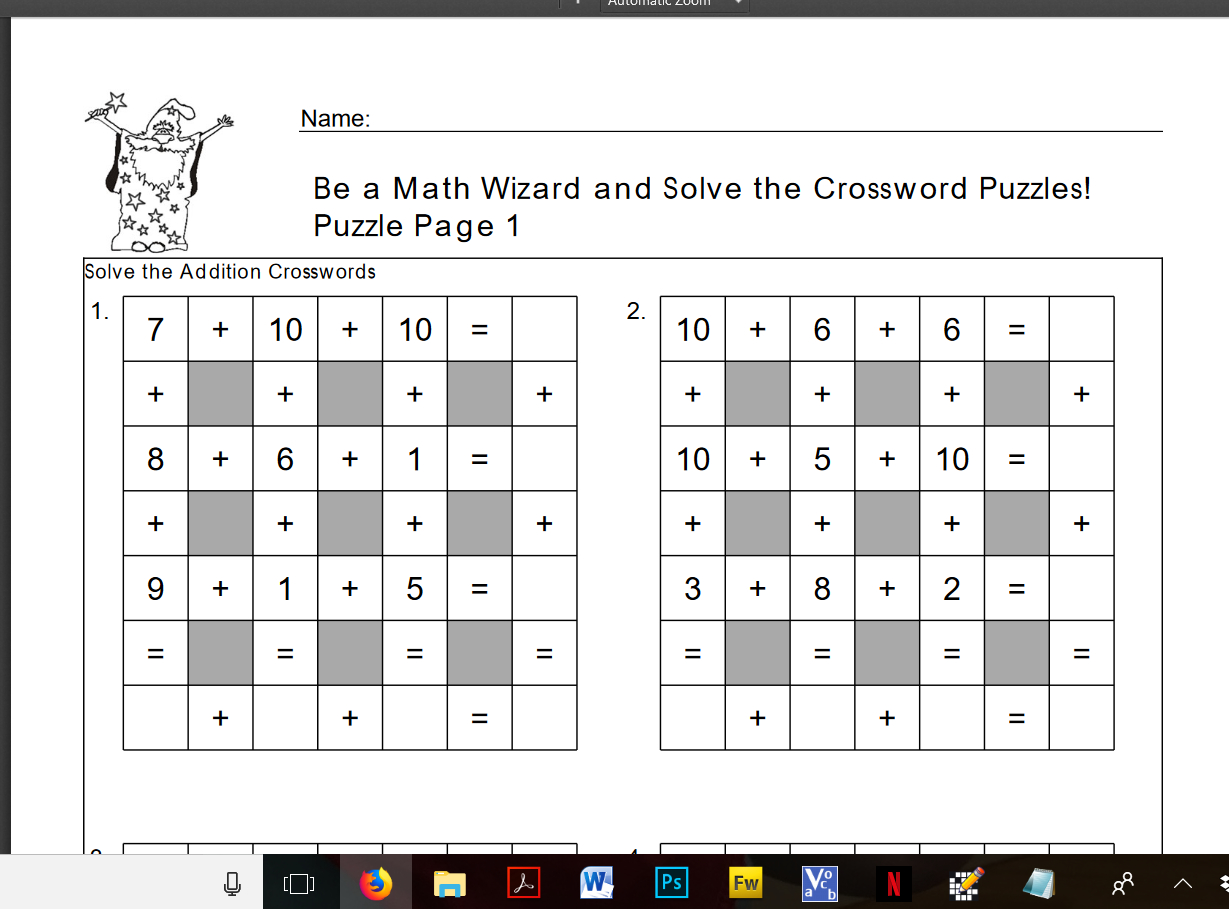 Free Downloadable Addition Crossword Puzzles To Engage