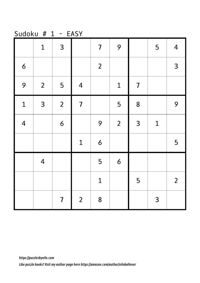 Free Downloadable Sudoku Puzzle Easy #1 | Sudoku Puzzles