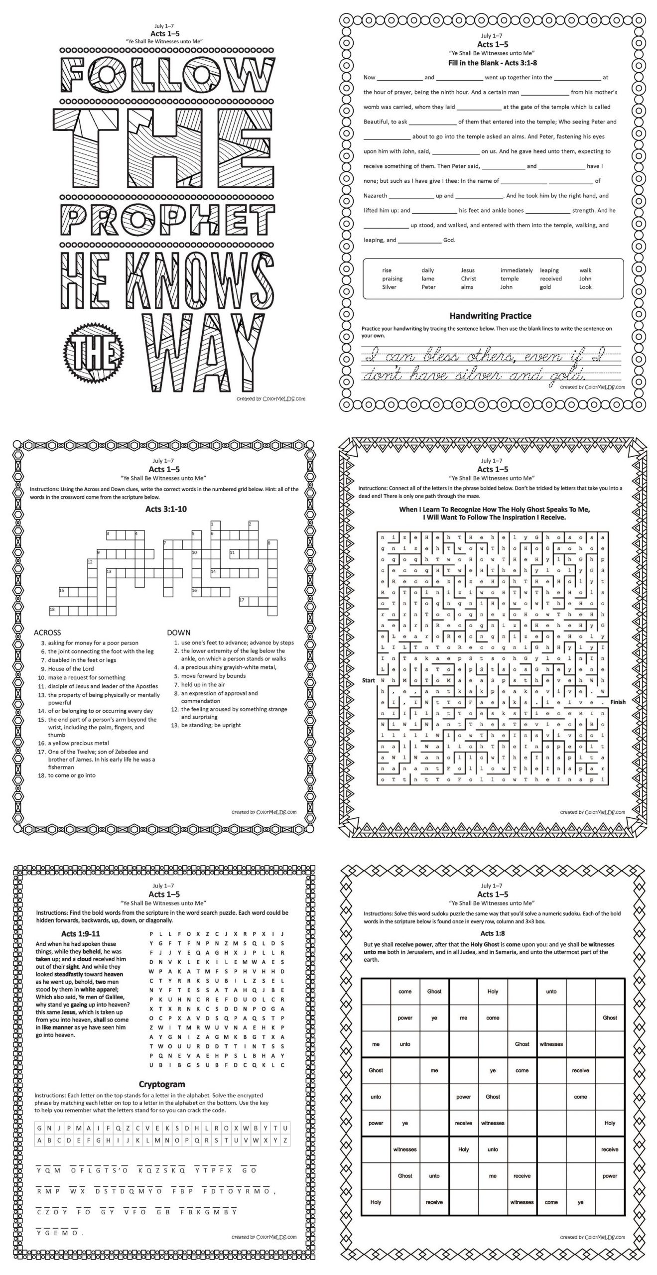 Free Lds Worksheets And Printables - Mazes, Crosswords, Word