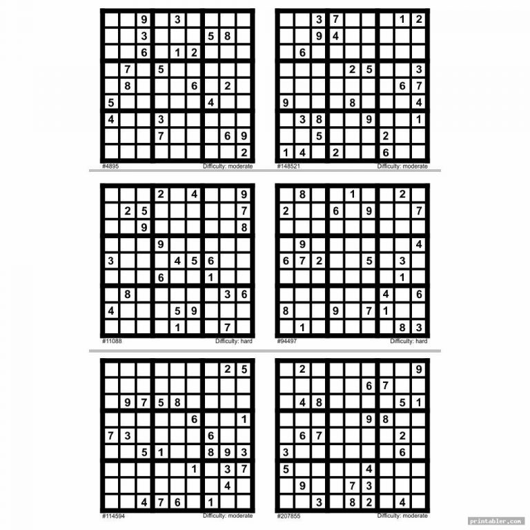 Hard sudoku printable 6 per page printabler sudoku printable