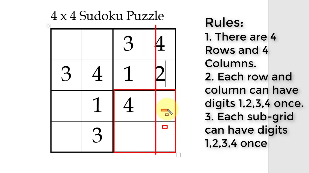How To Solve 4X4 Sudoku Puzzle For Kids Online - Pdf And Printable Also  Available