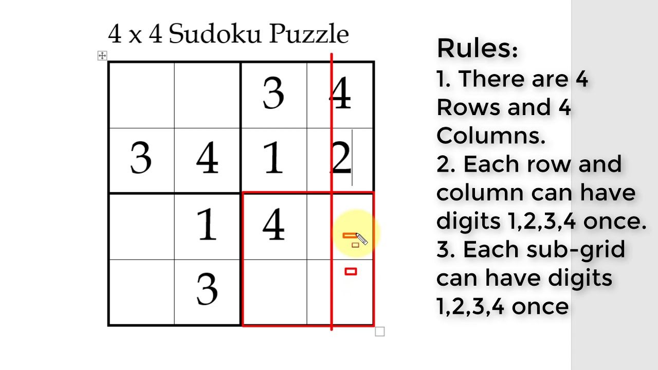 How To Solve A 4x4 Sudoku Puzzle