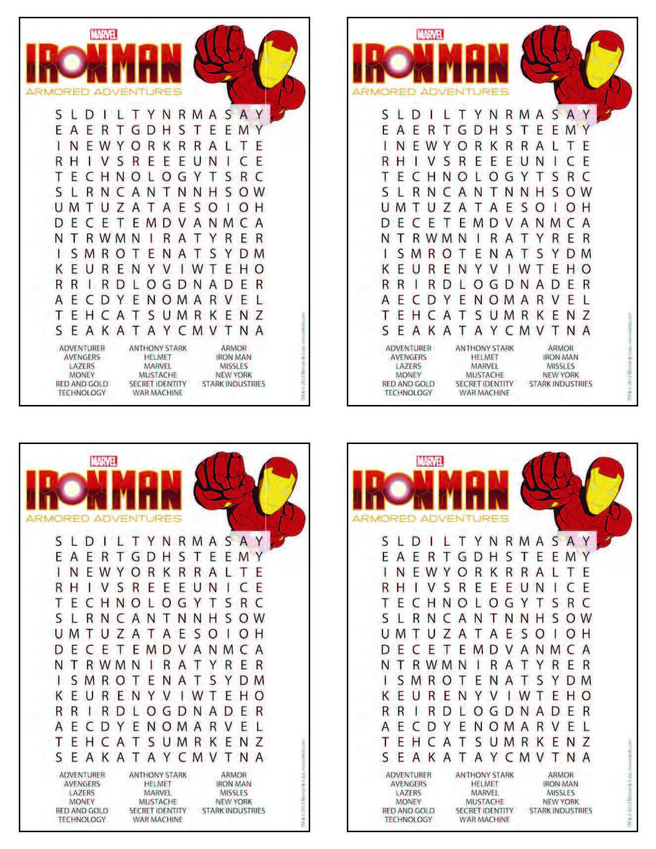 Iron Man Word Search (From Free Printable) - Small Size For