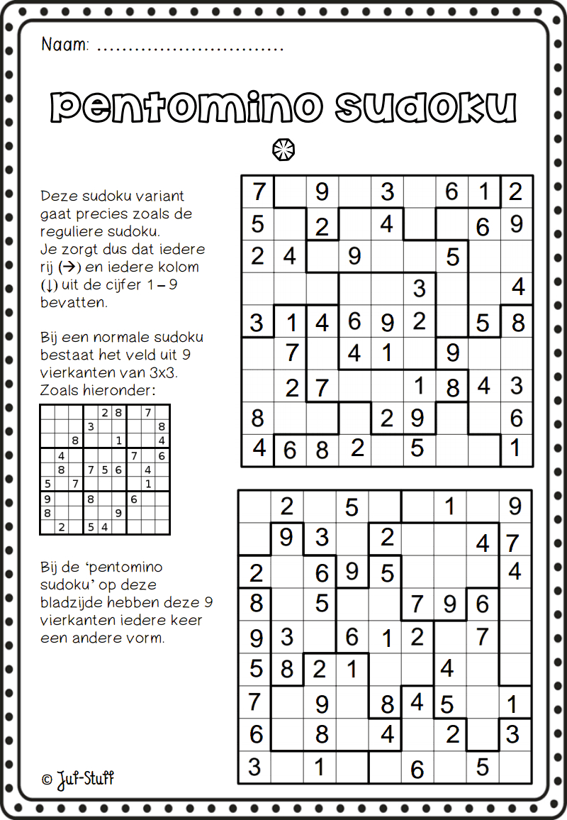 Juf-Stuff Pentomino Sudoku 1.pdf | Wiskunde, Breinbrekers