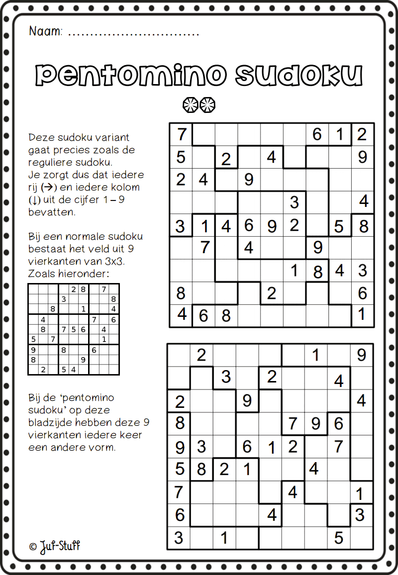 Juf-Stuff Pentomino Sudoku 2.pdf | Wiskunde, Breinbrekers